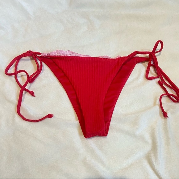 New! Beach Riot Soleil Red ribbed lace trim string Bikini Bottom 3951 - Picture 2 of 8